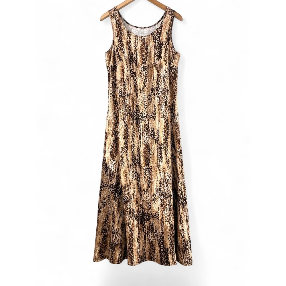 Jessica London Fall Women 12 Brown Leopard Print Sleeveless Cotton Maxi Dress